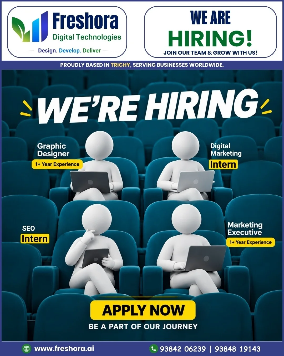 Freshora is hiring Graphic Designers, Digital Marketing Interns, SEO Interns and Marketing Executives.