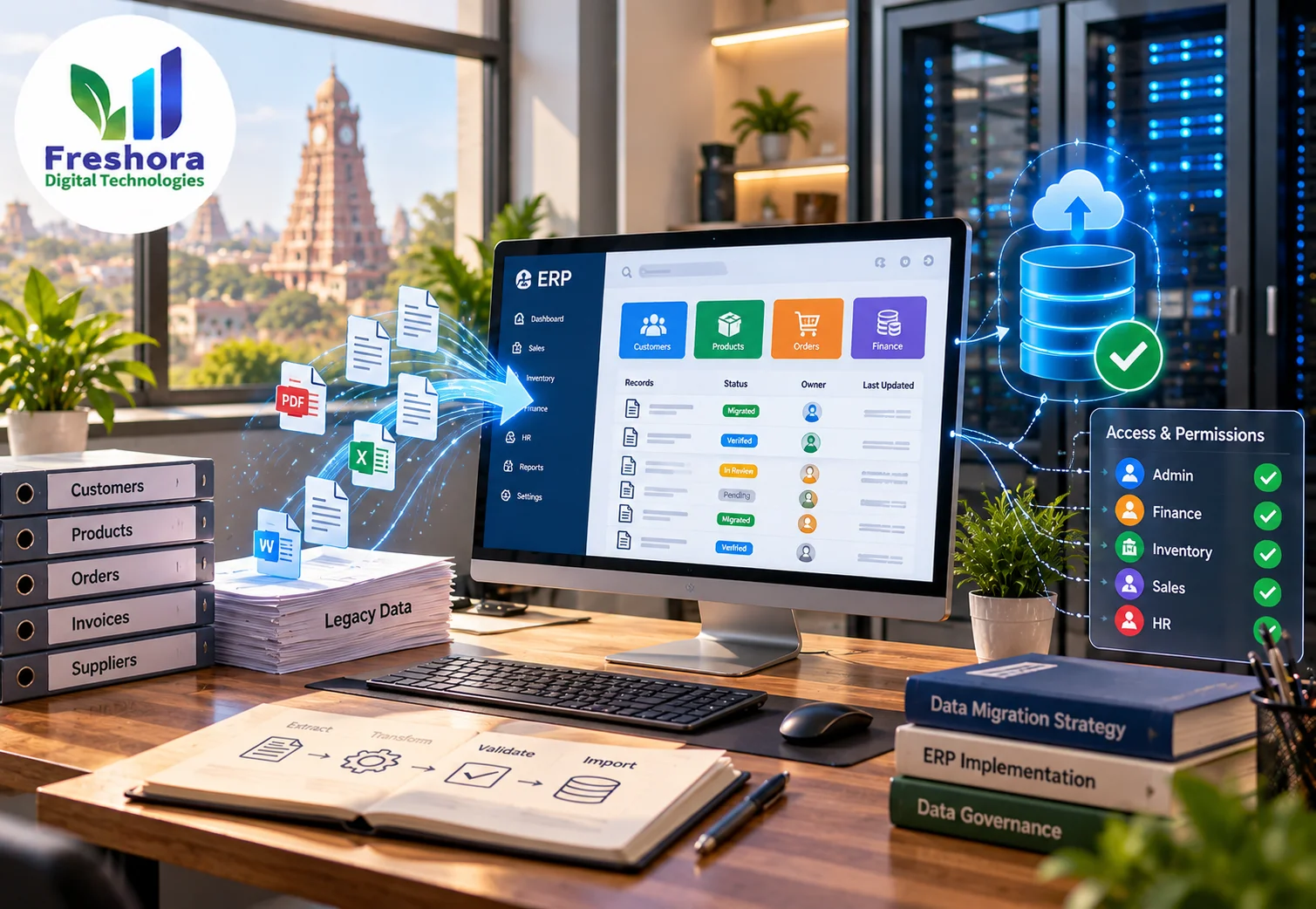 ERP data migration, validation and role-based access planning