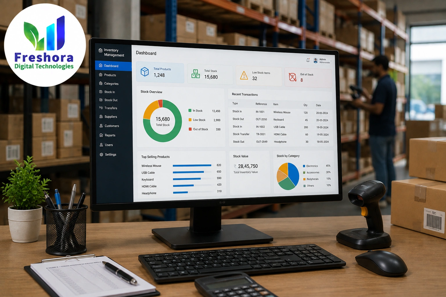 Custom inventory management software for stock and warehouse management