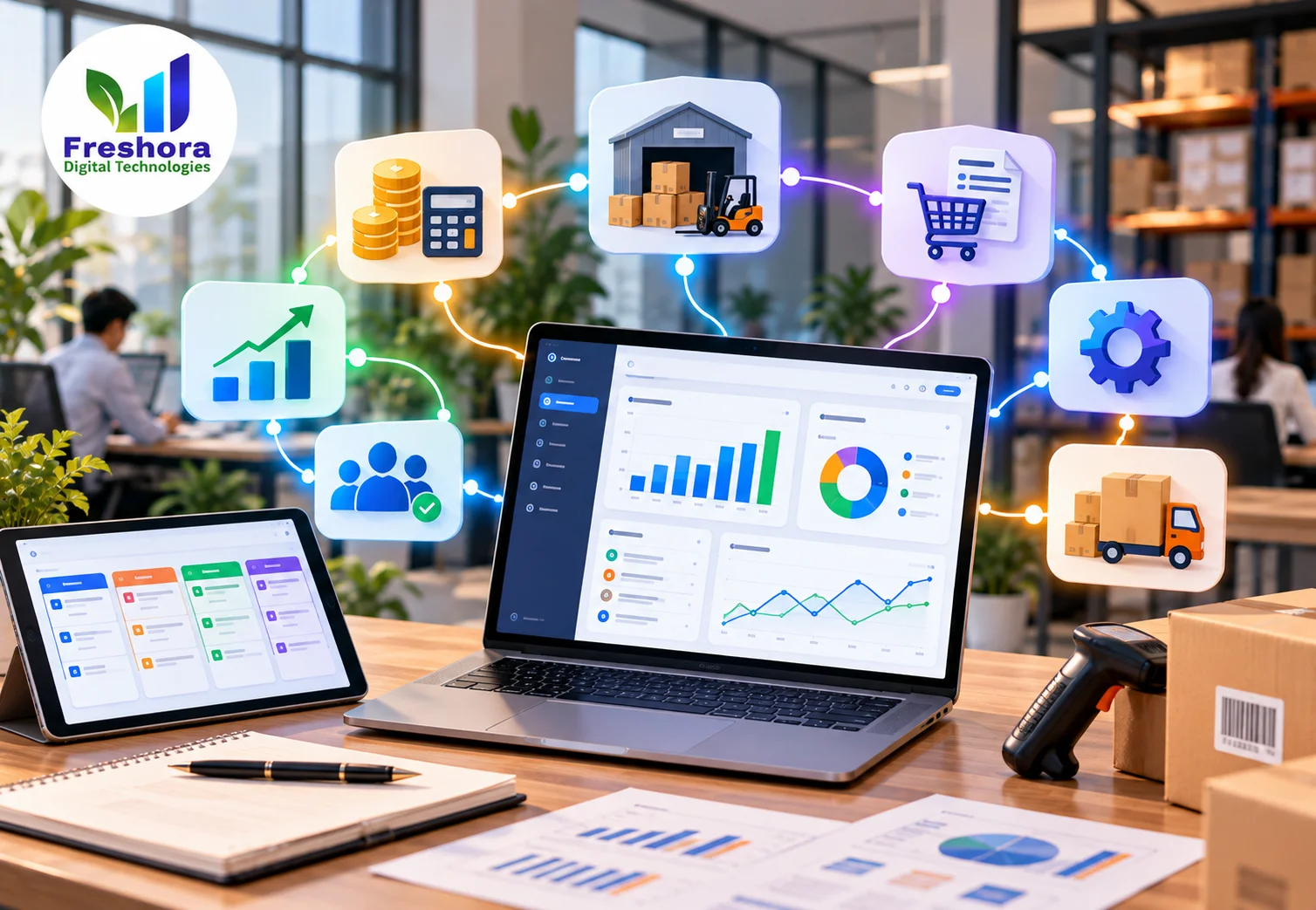 ERP modules connecting business operations