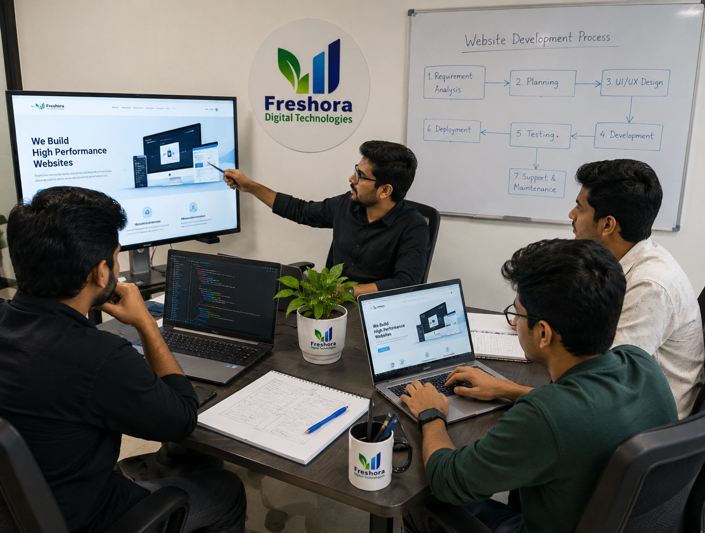 Freshora Digital Technologies team following a structured website development process in Trichy